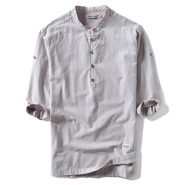 2019 New Fashion Summer Solid Color Shirt Men Stand Collar