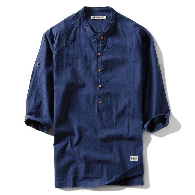 2019 New Fashion Summer Solid Color Shirt Men Stand Collar