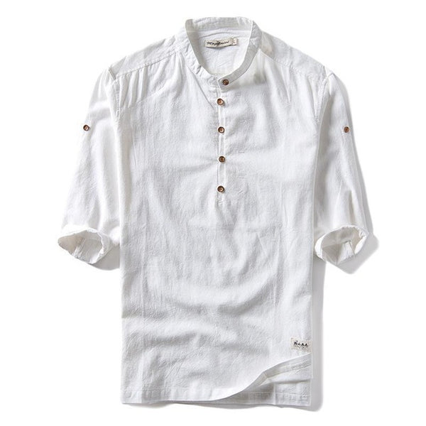 2019 New Fashion Summer Solid Color Shirt Men Stand Collar